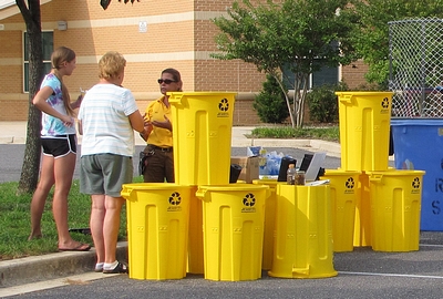 Recycle cans and compost bins